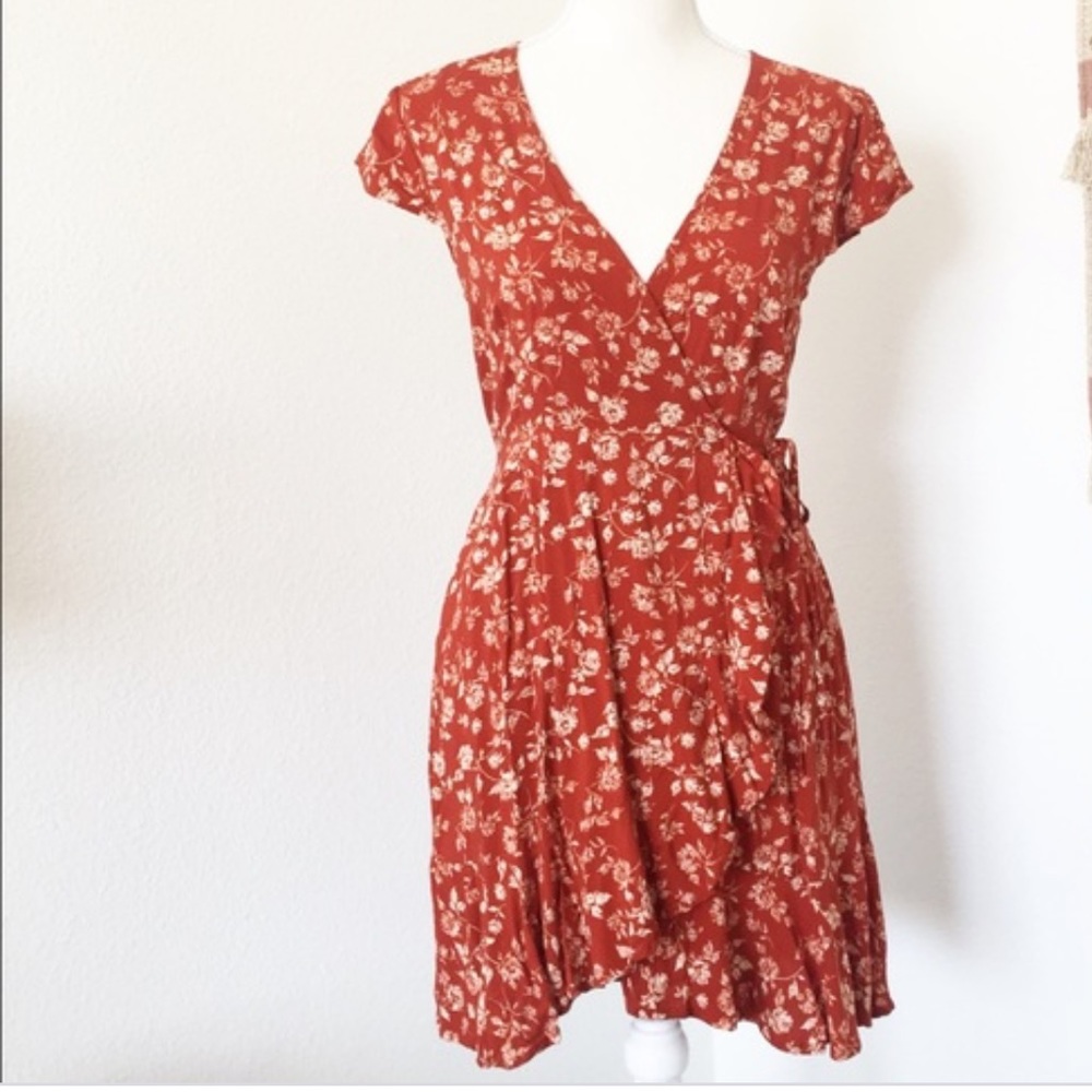 Mossimo Burnt Orange Floral Wrap Dress